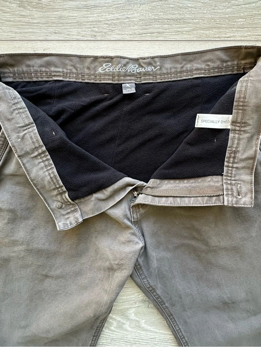 Eddie Bauer Fleece Lined Canvas Work Pants 34x32 Brown Carpenter Utility